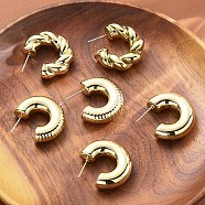 3Pairs Alloy Stud Earrings, Textured & Twist C-Shaped, Golden, 35mm(WG5D203-01)