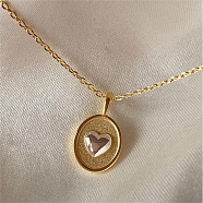 Ion Plating(IP) Titanium Steel Oval with Heart Pendant Necklaces for Women, Real 18K Gold Plated, 17.72 inch(45cm)(PW-WG75402-01)