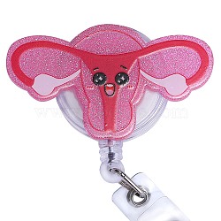 Glittered Acrylic & ABS Plastic Badge Reel, Retractable Badge Holder, Uterus, 85mm, Uterus: 34x57.5mm(AJEW-SZ0002-47A)