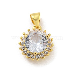 Rack Plating Brass Micro Pave Cubic Zirconia Pendants, Cadmium Free & Lead Free, Long-Lasting Plated, Real 18K Gold Plated, Flower, 14x12x7mm, Hole: 3.5x5mm(KK-G513-06G)