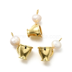 Brass & Natural Pearl Cup Pendants, Rack Plating, Long-Lasting Plated, Cadmium Free & Lead Free, Real 18K Gold Plated, Cup, 20mm, Hole: 1.8mm(KK-Z093-34G)