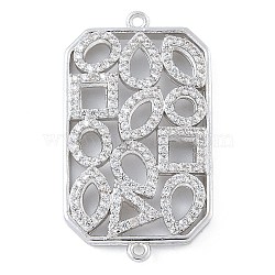 Rack Plating Brass Micro Pave Clear Cubic Zirconia Rectangle Connector Charms, Long-Lasting Plated, Cadmium Free & Lead Free, Platinum, 32x18x3.5mm, Hole: 1mm(KK-A234-035P-02)