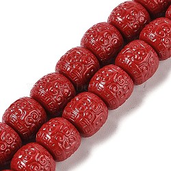 Synthetic Coral Carved Beads Strands, Dyed, Barrel, FireBrick, 11x10mm, Hole: 1.2mm, about 35pcs/strand, 13.86''(35.2cm)(CORA-U003-04A)