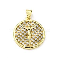 Brass with Cubic Zirconia Pendant, Round, Clear, 22x20x2.9mm, Hole: 5x3.5mm(FIND-Z023-09C-01)