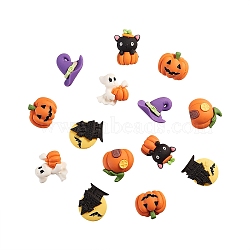 30Pcs 6 Style Resin Cabochons Halloween Theme, DIY for Earrings & Bobby pin Accessories, Ghost & Pumpkin & Hat & Castle & Cat, Mixed Color, 5pcs/style(RESI-CJ0001-194)