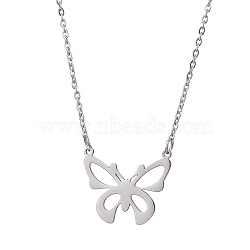 Non-Tarnish Hollow Butterfly 304 Stainless Steel Pendant Necklaces, Cable Chains Necklaces for Women, Stainless Steel Color, 18.58 inch(47.2cm)(NJEW-JN04814-01)