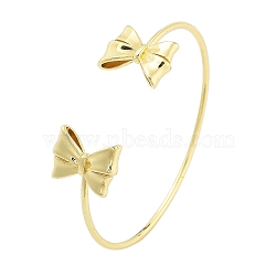 Brass Bowknot Cuff Bangles for Women, Real 18K Gold Plated, Inner Diameter: 2-1/2 inch(6.4cm)(BJEW-Z072-03G-01)