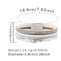 Bohemian PU Imitation Leather Multi-strand Bracelets, Infinity Link Bracelets with Alloy Magnetic Clasp, White, 7-5/8 inch(19.4cm), 17mm(WG079ED-03)