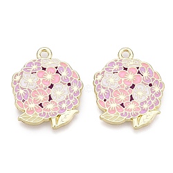 Alloy Enamel Pendants, Lavender Charm, Light Gold, Pearl Pink, 23x19x1mm, Hole: 2mm(ENAM-A143-01LG-01)