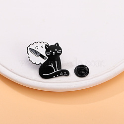 Cat with Knife Badges, Alloy Enamel Pins, Cute Cartoon Animal Brooch, Clothes Decorations Bag Accessories, Black, 30x30mm(PW-WG55459-01)