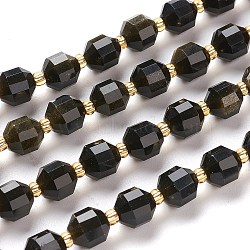 Natural Golden Sheen Obsidian Beads Strands, Round, Faceted, 7x7x8mm, Hole: 0.8mm, about 38pcs/Strand, 15.35 inch(39cm)(G-K303-A30-8mm)