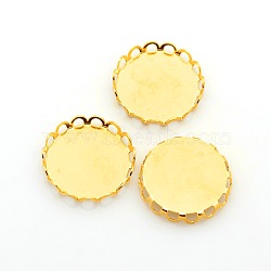 Iron Flat Round Lace Edge Bezel Cups, Cabochon Settings, Golden, Tray: 18.5mm; 19.5x3mm(PALLOY-L124A-58-G)
