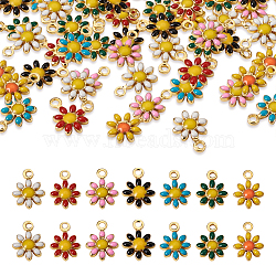 42Pcs 7 Colors Brass Enamel Charms, Golden Plated, Sunflower, Mixed Color, 10x7x2mm, Hole: 1.2mm, 6pcs/color(KK-SW0001-04)