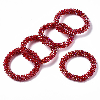 Faceted Transparent Glass Beads Stretch Bracelets, Rainbow Plated, Rondelle, Red, Inner Diameter: 2 inch(5cm)