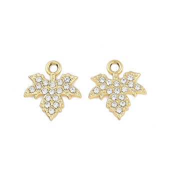 Alloy Rhinestone Pendants, Leaf, Golden, 18x17x2mm, Hole: 2mm