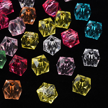 Transparent Acrylic Beads, Faceted, Square, Mixed Color, 8.5x9.5x9.5mm, Hole: 2.5mm, about 1070pcs/500g
