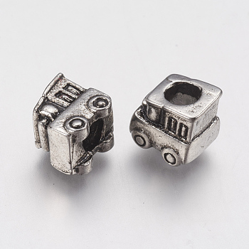 Ion Plating(IP) 304 Stainless Steel European Beads, Large Hole Beads, Car, Antique Silver, 11x10x9mm, Hole: 4.5mm