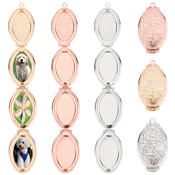 AHADERMAKER 3Pcs 3 Colors Rack Plating Brass Locket Pendants, Photo Frame Charms for Necklaces, Oval, Mixed Color, 35x20x10.5mm, Hole: 2.2mm, Inner Diameter: 13.5x23.5mm, 1pc/color
