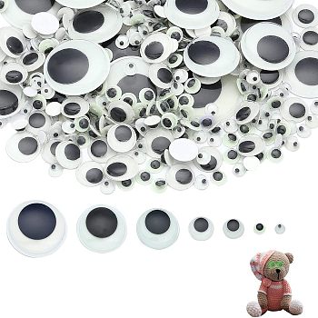 CHGCRAFT 300Pcs 7 Style Luminous Plastic & Resin Wiggle Googly Eyes Cabochons, with Self-adhesive, DIY Scrapbooking Crafts Toy Accessories, White, 5~29.5x3~6.5mm