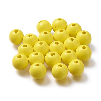 Painted Natural Wood Beads, Round, Yellow, 16mm, Hole: 4mm