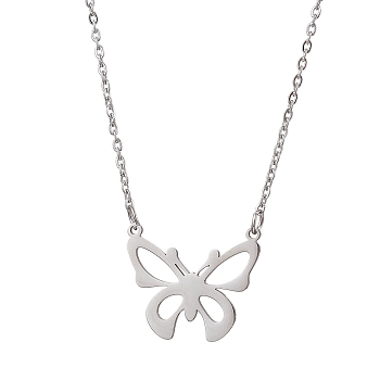 Hollow Butterfly 304 Stainless Steel Pendant Necklaces, Cable Chains Necklaces for Women, Stainless Steel Color, 18.58 inch(47.2cm)