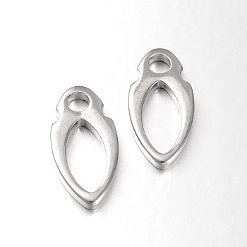 Oval 304 Stainless Steel Pendants, Stainless Steel Color, 23.5x12x3mm, Hole: 4mm
