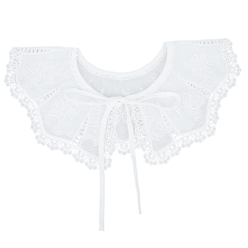 Polyester Embroidery Lace Collar, Neckline Trim, DIY Garment Accessories, White, 410x1.2~1.6mm