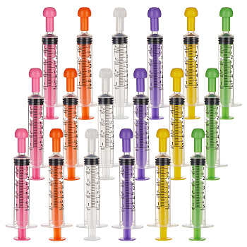 18Pcs 6 Colors Plastic Disposable Measurement Syringe with Cap, for Scientific Labs, Liquid Dispensing, Pet and Party Supplies, Mixed Color, 90x27.5x16mm, Capacity: 5ml, 3pcs/color