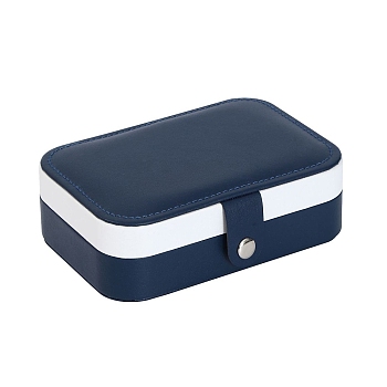 Rectangle PU Leather Jewelry Organizer Boxes, Portable Travel Jewelry Case with Velvet Inside, for Earrings, Necklaces, Rings, Dark Blue, 16x11x5cm