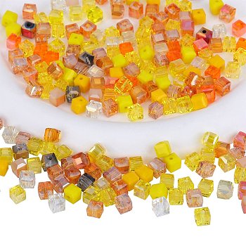 2 Bags Imitation Artificial Crystal Glass Beads, Faceted Cube, Mixed Style, Yellow, 6x6x6mm, Hole: 1.2mm, about 100pcs/bag