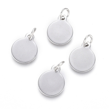 304 Stainless Steel Charms, with Jump Rings, Blank Stamping Tag, Flat Round, Stainless Steel Color, 12.5x10x0.8mm, Hole: 3.5mm