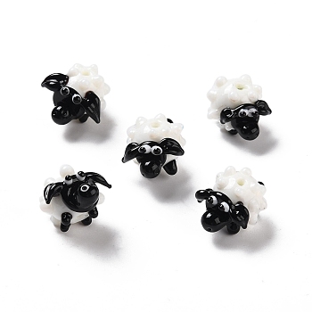 Handmade Lampwork Beads, Sheep, White, 12.5x19.5x15.5mm, Hole: 1.6mm