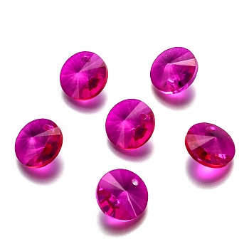 Glass Charms, Faceted, Cone, Magenta, 14x7mm, Hole: 1mm