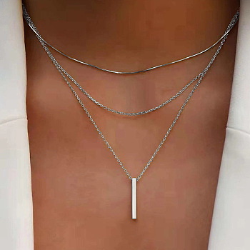 Alloy 3 Layer Necklaces for Women, Platinum, Rectangle, 15.35~17.72 inch(39~45cm)