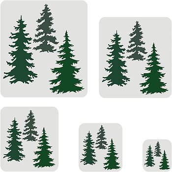 Plastic Drawing Painting Stencils Templates, Square, Pine Tree Pattern, 100~300x100~300mm, 5pcs/set