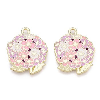 Alloy Enamel Pendants, Lavender Charm, Light Gold, Pearl Pink, 23x19x1mm, Hole: 2mm