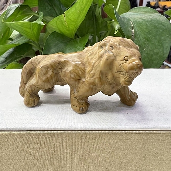Natural Rhodochrosite Carved Healing Lion Figurines, Reiki Energy Stone Display Decorations, 50~60mm