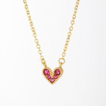 Golden Brass Heart Pendant Necklace for Women, Camellia, 15.35 inch(39cm)