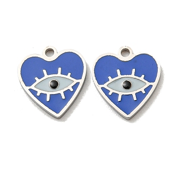 304 Stainless Steel Enamel Charms, Heart with Eye Charms, Stainless Steel Color, 10.5x9.5x1mm, Hole: 1.2mm