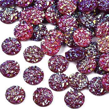 Resin Cabochons, Imitation Druzy Agate, Flat Round, AB Color Plated, Camellia, 8x2.5mm