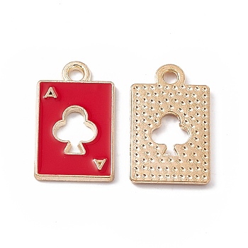 Alloy Pendant, with Enamel, Rectangle with Ace of Spades Charm, Golden, Crimson, 18x11x1mm, Hole: 1.8mm