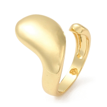 Rack Plating Brass Blank Teardrop Open Cuff Rings, Cadmium Free & Lead Free, Real 18K Gold Plated, US Size 7 1/4(17.5mm)