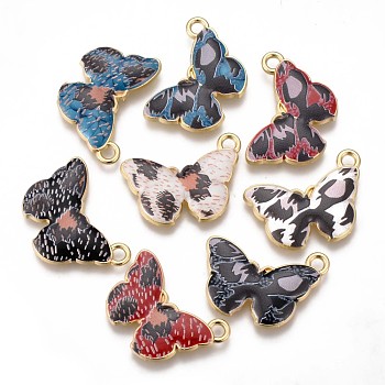 Eco-Friendly Printed Alloy Pendants, with Enamel, Cadmium Free & Nickel Free & Lead Free, Butterfly Shape, Light Gold, Mixed Color, 17.5x26x2.5mm, Hole: 2mm