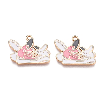 Alloy Enamel Pendants, Lead Free & Cadmium Free, Shoes Charm, Golden, Pink, 19.5x25.5x1.5mm, Hole: 1.6mm