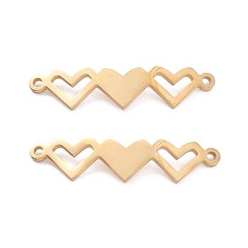 304 Stainless Steel Links Connectors, Laser Cut, 3 Connected Heart, Golden, 7x28.5x1mm, Hole: 1mm