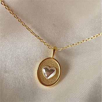 Ion Plating(IP) Titanium Steel Oval with Heart Pendant Necklaces for Women, Real 18K Gold Plated, 17.72 inch(45cm)