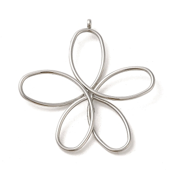 304 Stainless Steel Pendants, Flower Charm, Stainless Steel Color, 41x39.5x3.5mm, Hole: 1.8mm
