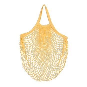 Portable Cotton Mesh Grocery Bags, Reusable Net Shopping Handbag, Yellow, 48.05cm, Bag: 38x36x1cm. 