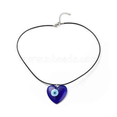 Collier pendentif coeur avec mauvais œil au chalumeau avec cordon en cuir pour femme(NJEW-JN03924-01)-4