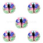 5Pcs Handmade Lampwork Beads, Round with Dragonfly & Flower, Royal Blue, 15~15.5x13.5~14mm, Hole: 2.8mm(LAMP-SZ0001-50B)